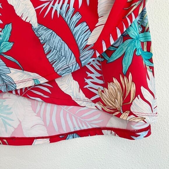 Jantzen Swimsuit Coverup Skirt Tropical Florals Deep Pink Red and Aqua Size 14 - Picture 4 of 9